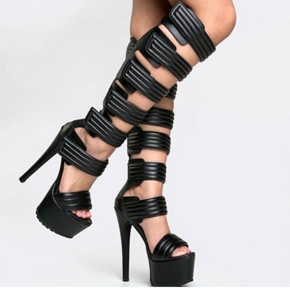 Privileged Get Hi Velcro Gladiator Platform Stilettos - Picture 1 of 14